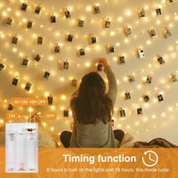 btfarm LED Fotó Tündérfény 50 LED-del, 30 Csipesszel - 5m Rézhuzal, Időzítővel, Elemes Működés - Szobadekoráció Képekhez, Falra 2