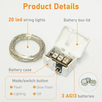 btfarm LED Tündérfény Csomag - 12db Elemes Mini Fényfüzér, 2m 20 LED, 3 Világítási Mód, Vízálló, Beltéri Dekorációhoz, Esküvőre, Karácsonyra 6