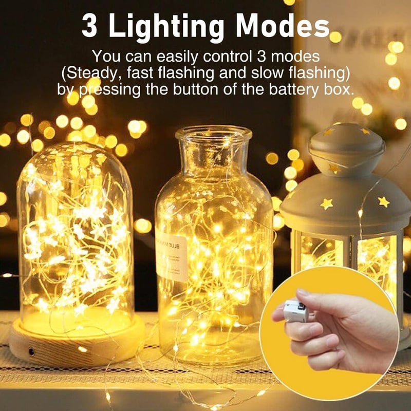 btfarm LED Tündérfény Csomag - 12db Elemes Mini Fényfüzér, 2m 20 LED, 3 Világítási Mód, Vízálló, Beltéri Dekorációhoz, Esküvőre, Karácsonyra