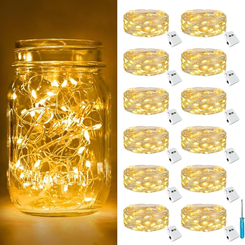 btfarm LED Tündérfény Csomag - 12db Elemes Mini Fényfüzér, 2m 20 LED, 3 Világítási Mód, Vízálló, Beltéri Dekorációhoz, Esküvőre, Karácsonyra