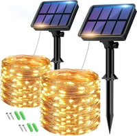 btfarm Napelemes Kerti Fényfüzér, 2x8m, 160 LED, 8 Világítási Mód, IP65 Vízálló, Réz Vezeték, Kültéri-Beltéri Dekoráció Erkélyre, Kertre 1
