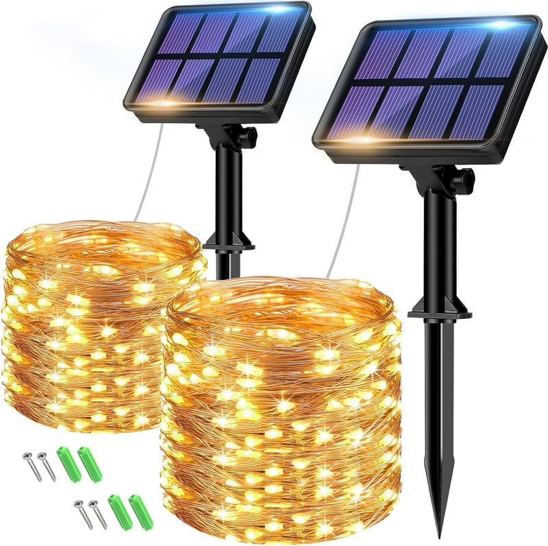 btfarm Napelemes Kerti Fényfüzér, 2x8m, 160 LED, 8 Világítási Mód, IP65 Vízálló, Réz Vezeték, Kültéri-Beltéri Dekoráció Erkélyre, Kertre