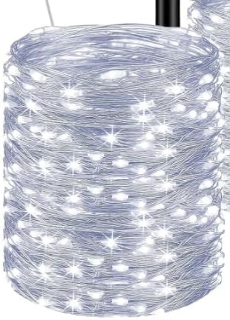 btfarm Napelemes Kültéri Fényfüzér - 2db 150 LED Hideg Fehér Világítás, 15+2m, 8 Fénymód, IP65 Vízálló, Memória Funkcióval Kerthez, Teraszho