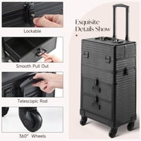 BTGGG Professzionális Kozmetikai Trolley Kerekes Sminkbőrönd Zárható Fiókos Fodrász Körmös Utazó Táska Fekete 4in1 2