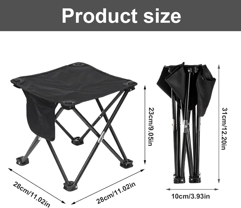 BTIUGYI hordozható kemping szék 28 cm, összecsukható tárolózsebekkel, könnyű lábzsámoly kerthez halászathoz