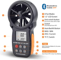 BTMETER Digitális Szélsebességmérő Kézi Anemométer LCD Kijelzővel 5