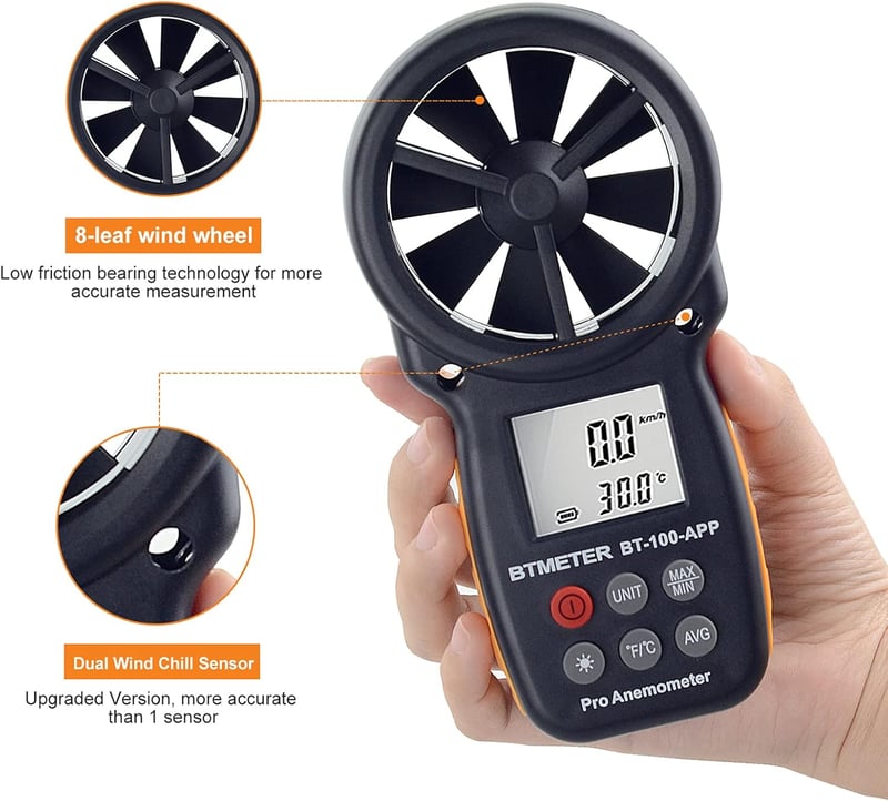 BTMETER Digitális Szélsebességmérő Kézi Anemométer LCD Kijelzővel