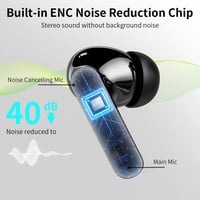 Bezdrôtové slúchadlá Btootos Bluetooth 5.3 so 4 mikrofónmi s potlačením hluku ENC, LED displejom, 36-hodinovou výdržou batérie, vodotesnosťou IP7 a Hi-Fi stereo zvukom 3