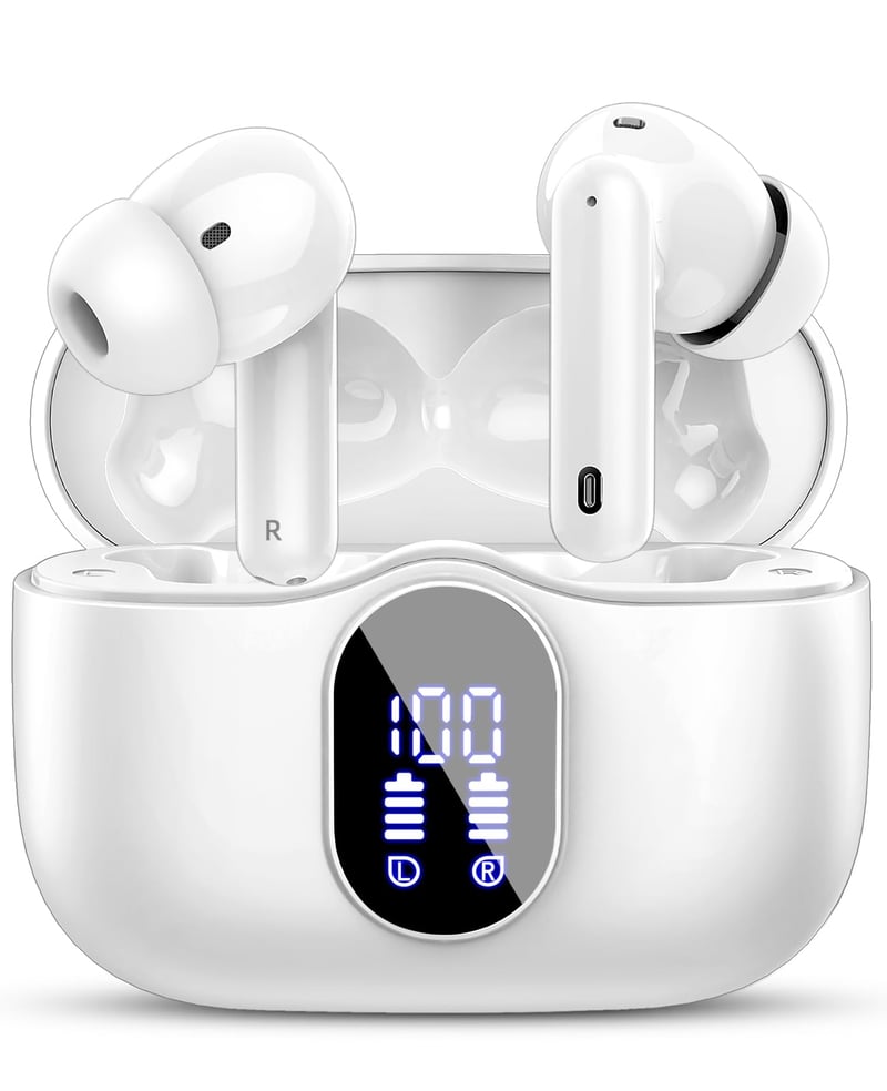 Căști wireless Btootos Bluetooth 5.3 cu 4 microfoane, anulare a zgomotului ENC, baterie de 40 de ore, bas profund, sunet stereo Hi-Fi