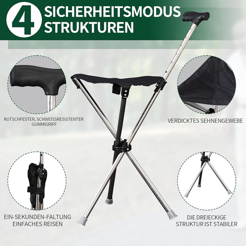 BTSAE összecsukható sétapálca ülőhellyel, 80-90 cm, 100 kg terhelhetőség