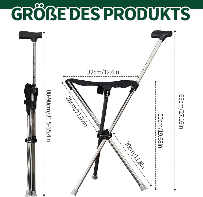 BTSAE összecsukható sétapálca ülőhellyel, 80-90 cm, 100 kg terhelhetőség