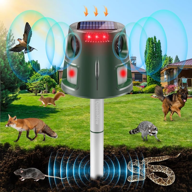 Bubbacare 360° Napelemes Állatriasztó - Mozgásérzékelős Villogó Fénnyel, 5 Üzemmód, Vízálló Kültéri Macska, Menyét, Mókus, Nyúl Elriasztó