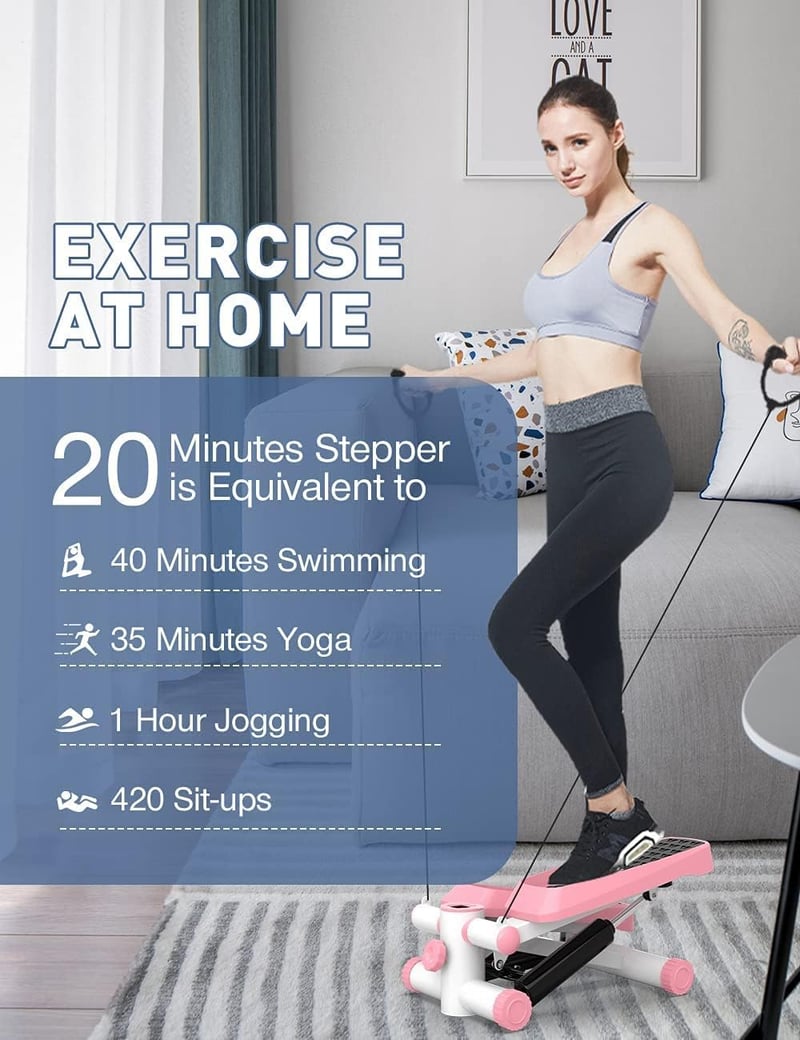 Bubbacare Mini Stepper Otthoni Edzéshez Ellenállásos Szalagokkal és LCD Kijelzővel