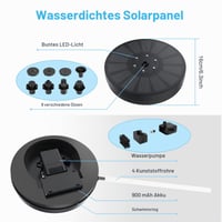 Solárna fontána Bubbacare 3W do záhradného jazierka, s 8 štýlmi striekania, 4 dýzami a 6 farebnými LED svetlami, vhodná pre vtáčie kúpele, záhradné jazierka a akváriá 5