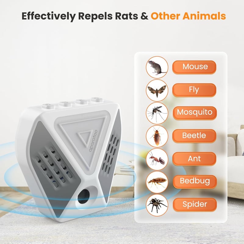 Bubbacare Ultrahangos Egérriasztó 360° - 3 Módú Rágcsálóirtó LED Fénnyel