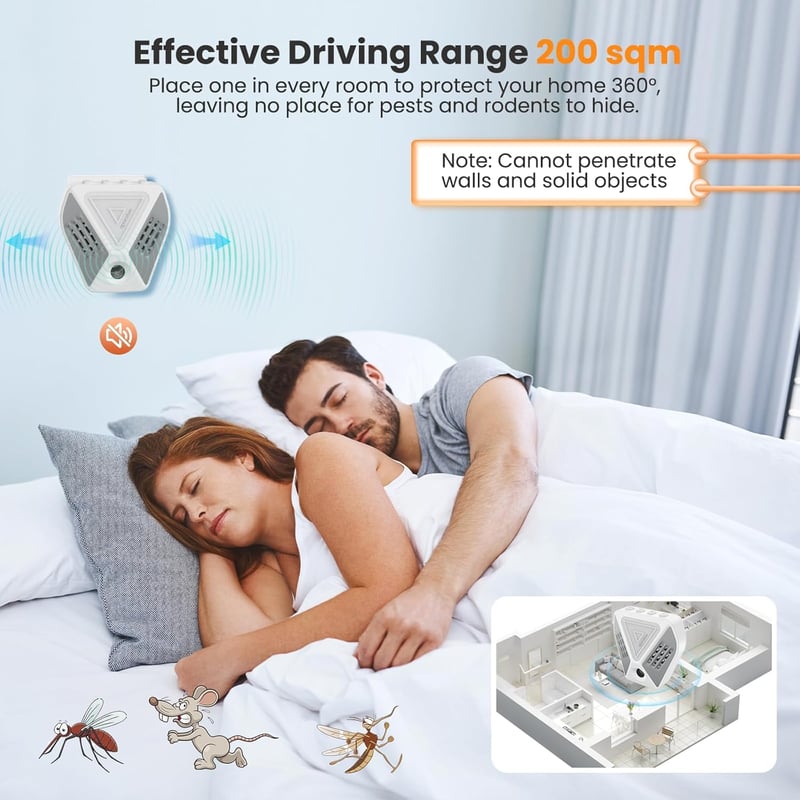 Bubbacare Ultrahangos Egérriasztó 360° - 3 Módú Rágcsálóirtó LED Fénnyel