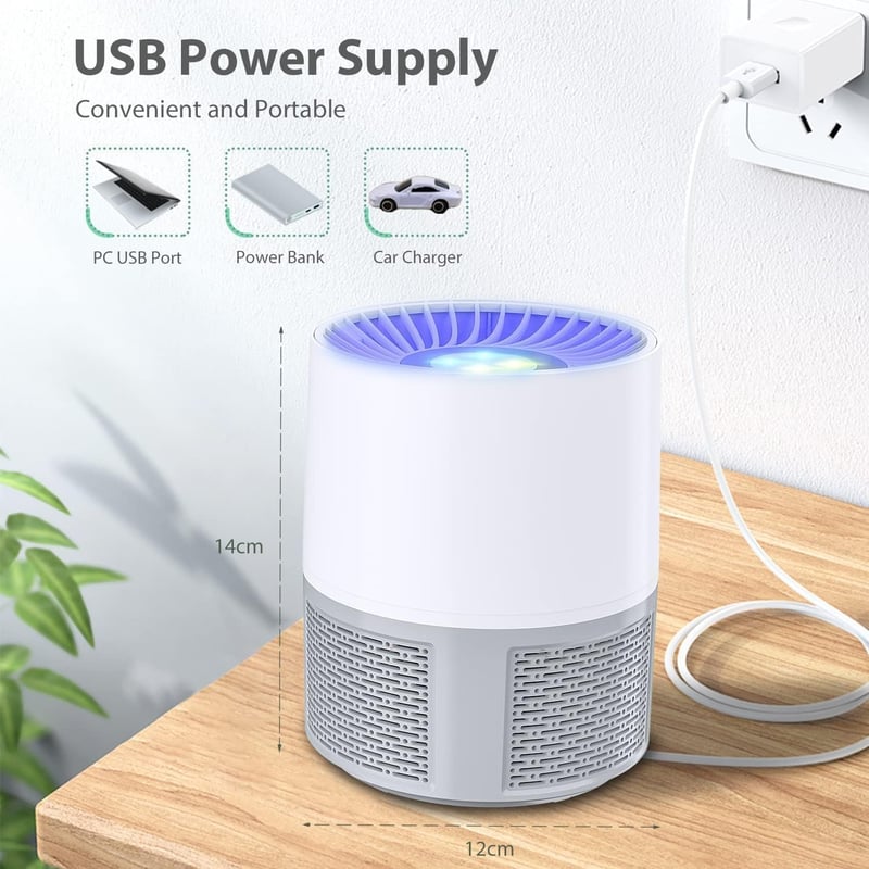 Bubbacare USB Elektromos Rovarcsapda - UV Fényes Szúnyog- és Légycsapda Konyhába, Beltérre és Kültérre, Csendes Működés, Vegyszermentes, Feh
