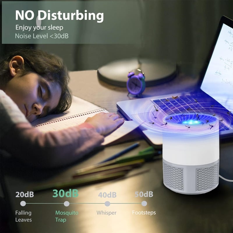 Bubbacare USB Elektromos Rovarcsapda - UV Fényes Szúnyog- és Légycsapda Konyhába, Beltérre és Kültérre, Csendes Működés, Vegyszermentes, Feh