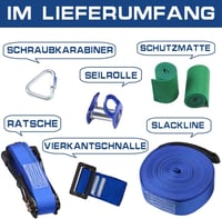 BUBBLEBAY Slackline Szett 15 m Kötéllel és Fa Védelemmel - Egyensúlyozó Kötélpálya Akadálypályához - Kültéri Egyensúlyfejlesztő Edzőeszköz 2