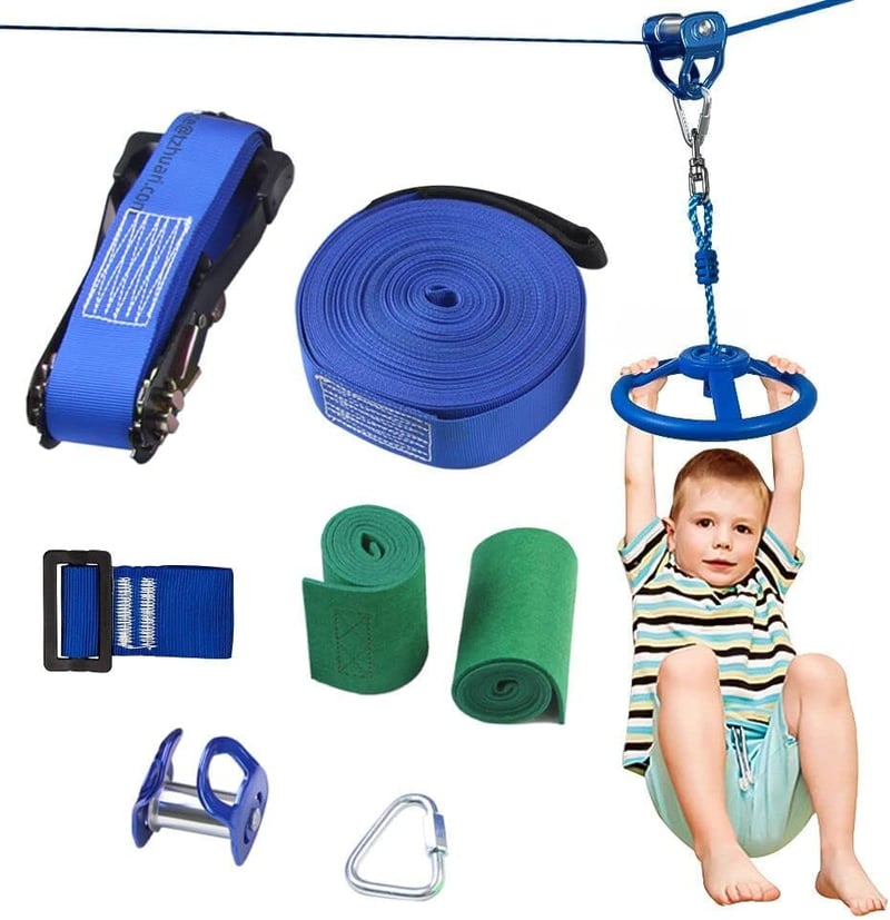 BUBBLEBAY Slackline Szett 15 m Kötéllel és Fa Védelemmel - Egyensúlyozó Kötélpálya Akadálypályához - Kültéri Egyensúlyfejlesztő Edzőeszköz