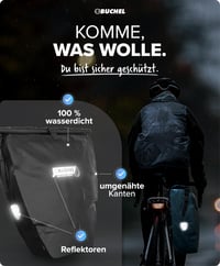 Vodotesná cyklistická brašna na nosič Büchel 25,4 l – 100 % vodotesná, s ramenným popruhom a rukoväťou, čierna, montáž na nosič batožiny 8