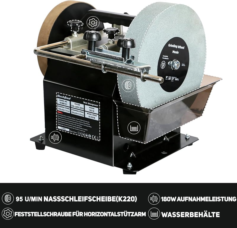 Bucktool 250mm Vízcsalas Elektromos Köszörűgép 180W Élezőgép Szűrőrendszerrel