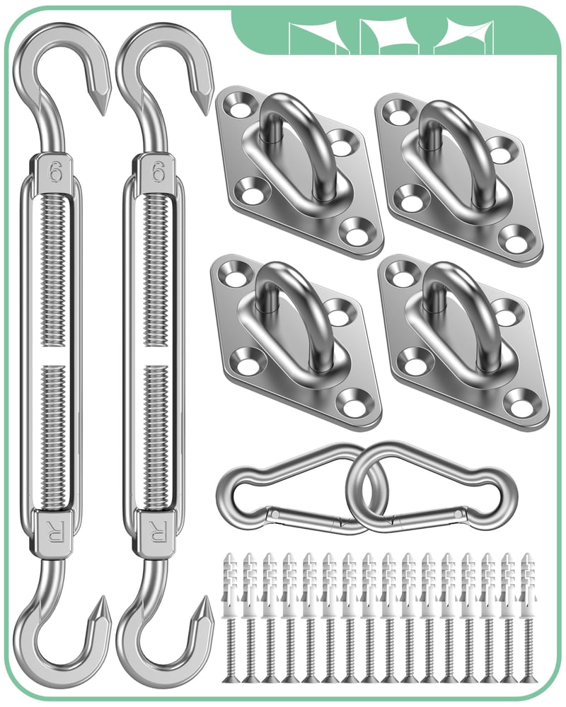 Set Accesorii Montaj Tendă Parasolar BUDONI – Cârlig Carabină și Întinzător M6 din Oțel Inoxidabil