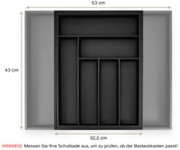 Organizér na príbor Budu #43 (hĺbka 43 cm) z bambusu – Čierny – Rozšíriteľný organizér do kuchynskej zásuvky – Zásobník na príbor do zásuvky 5