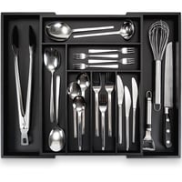 Organizér na príbor Budu #43 (hĺbka 43 cm) z bambusu – Čierny – Rozšíriteľný organizér do kuchynskej zásuvky – Zásobník na príbor do zásuvky 1
