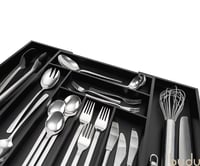 Organizér na príbor Budu #43 (hĺbka 43 cm) z bambusu – Čierny – Rozšíriteľný organizér do kuchynskej zásuvky – Zásobník na príbor do zásuvky 6