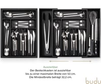 Organizér na príbor Budu #43 (hĺbka 43 cm) z bambusu – Čierny – Rozšíriteľný organizér do kuchynskej zásuvky – Zásobník na príbor do zásuvky 3