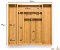 budu Evőeszköztartó Fiókba #47 (47 cm mélység) Bambuszból, Kihúzható és Állítható Fiókrendező, Konyhai Fiókbetét 8