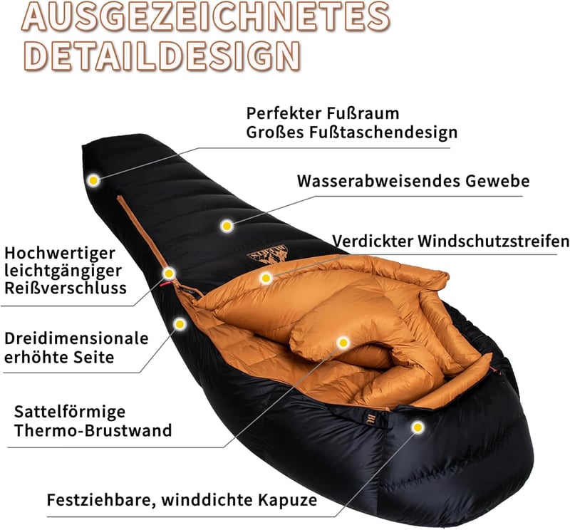 BUERTS Téli Pehelydzseki Hálózsák -24°C Ultralight Mumia Kemping Túrázás