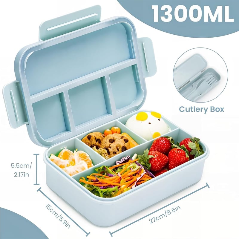 Bugucat 1300ml szilikon ételhordó 4 rekeszes szivárgásmentes bento box gyerekeknek