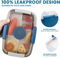 Bugucat 2000ml Bento Box 4 Rekeszes Ebéddoboz Saláta Tálka Szószmentes Mikrózható 4