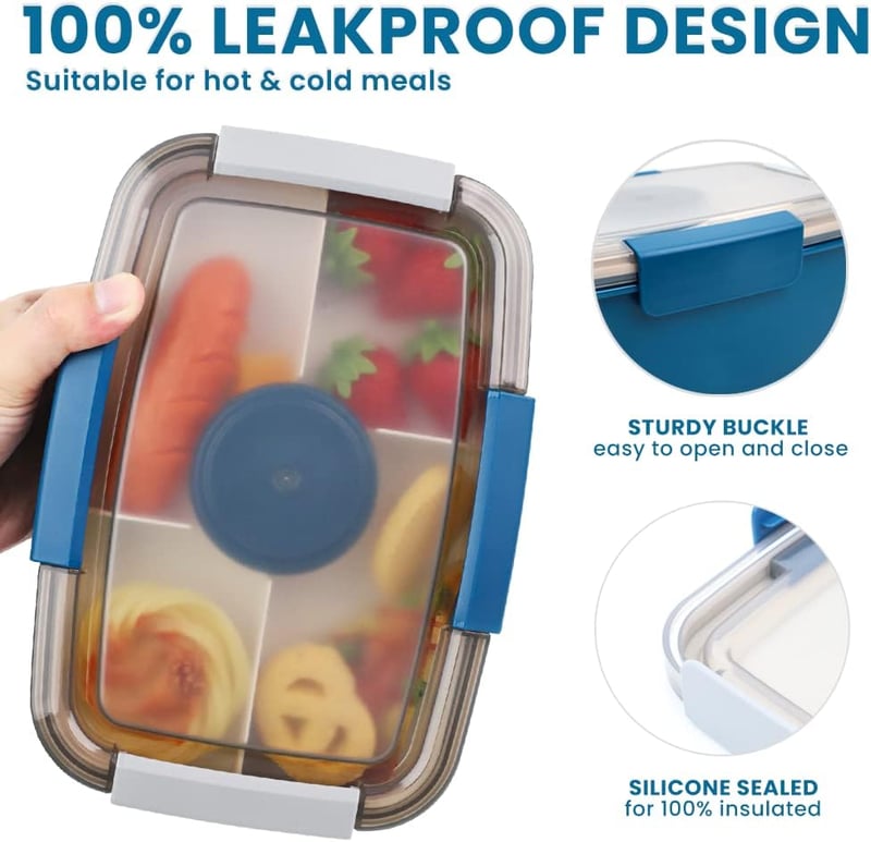 Bugucat 2000ml Bento Box 4 Rekeszes Ebéddoboz Saláta Tálka Szószmentes Mikrózható