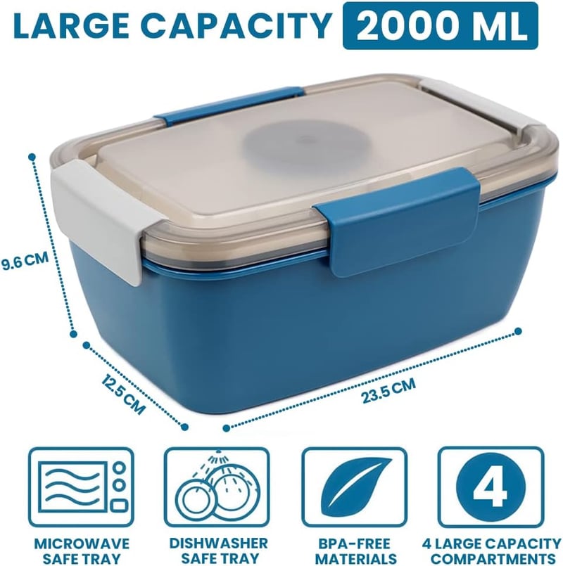 Bugucat 2000ml Bento Box 4 Rekeszes Ebéddoboz Saláta Tálka Szószmentes Mikrózható