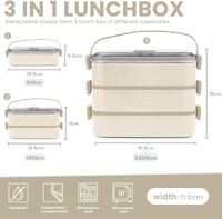 Bugucat 2400ml 3 részes hermetikus ételhordó evőeszközzel, bézs - Plastik, 2400 Ml-beige 2