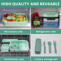 Cutie pentru prânz Bugucat pentru copii 1300 ml, Bento Box cu 5 compartimente etanșă, pentru băieți, fete și adulți 4