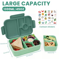 Cutie pentru prânz Bugucat pentru copii 1300 ml, Bento Box cu 5 compartimente etanșă, pentru băieți, fete și adulți 2