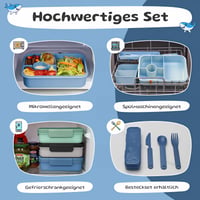 Bugucat Detský desiatový box s priehradkami 1300 ml, nepriepustný Bento box so 16 nálepkami a príborom, pre dievčatá a chlapcov 4