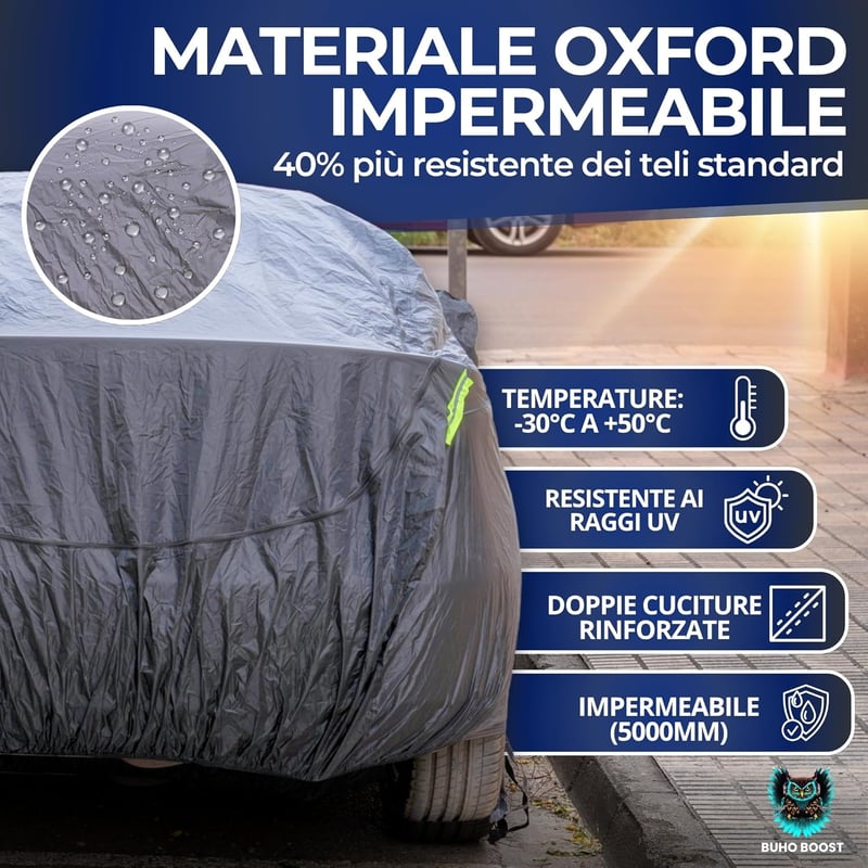 BuhoBoost Oxford 150D autó takaró napellenzővel, vízálló UV védelemmel és cipzárral