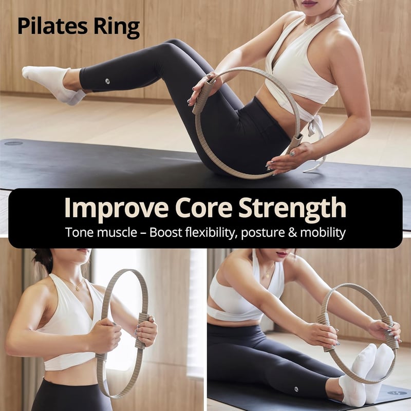 Build & Fitness Pilates mágikus karika 13,5 hüvelyk bézs gyűrű comb, törzs és kar edzéshez könnyű szilikon és üvegszál otthonra, edzőterembe