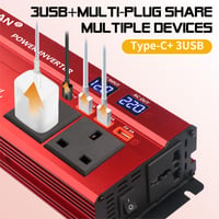 Menič napätia Builrand 2000W s čistou sínusoidou 12V na 230V, 3 USB, 3 AC zásuvky, 2 autozapaľovače, ambientné osvetlenie, menič napätia do auta na kempovanie 2