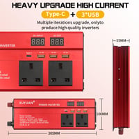 Menič napätia Builrand 2000W s čistou sínusoidou 12V na 230V, 3 USB, 3 AC zásuvky, 2 autozapaľovače, ambientné osvetlenie, menič napätia do auta na kempovanie 3