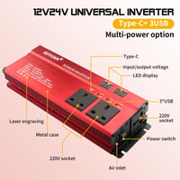 Menič napätia Builrand 2000W s čistou sínusoidou 12V na 230V, 3 USB, 3 AC zásuvky, 2 autozapaľovače, ambientné osvetlenie, menič napätia do auta na kempovanie 6