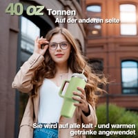 Termohrnček Bukaty so slamkou a rukoväťou 1,2 l (40 oz), vákuovo izolovaný nerezový hrnček s viečkom, prenosný pohár do auta na teplé a studené nápoje, svetlozelený 7