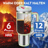 Termohrnček Bukaty so slamkou a rukoväťou 1,2 l (40 oz), vákuovo izolovaný nerezový hrnček s viečkom, prenosný pohár do auta na teplé a studené nápoje, svetlozelený 3