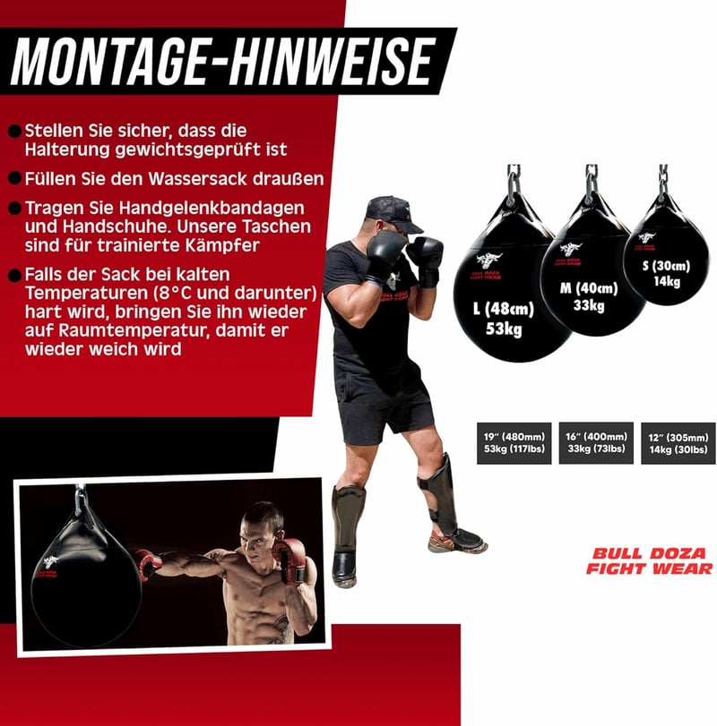 BULL DOZA FIGHT WEAR vízálló ütőzsák 30cm 14kg edzéshez