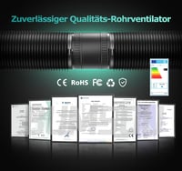 BUMSOU 100 mm állítható fordulatú csőventilátor 145 m3/h csendes inline elszívó dupla golyóscsapággyal fekete üvegház sátor garázs WC-hez 7